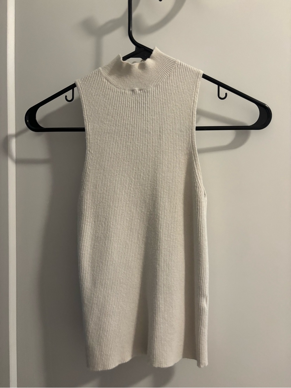Sleeveless Mock Neck Rib Knit Cream Top